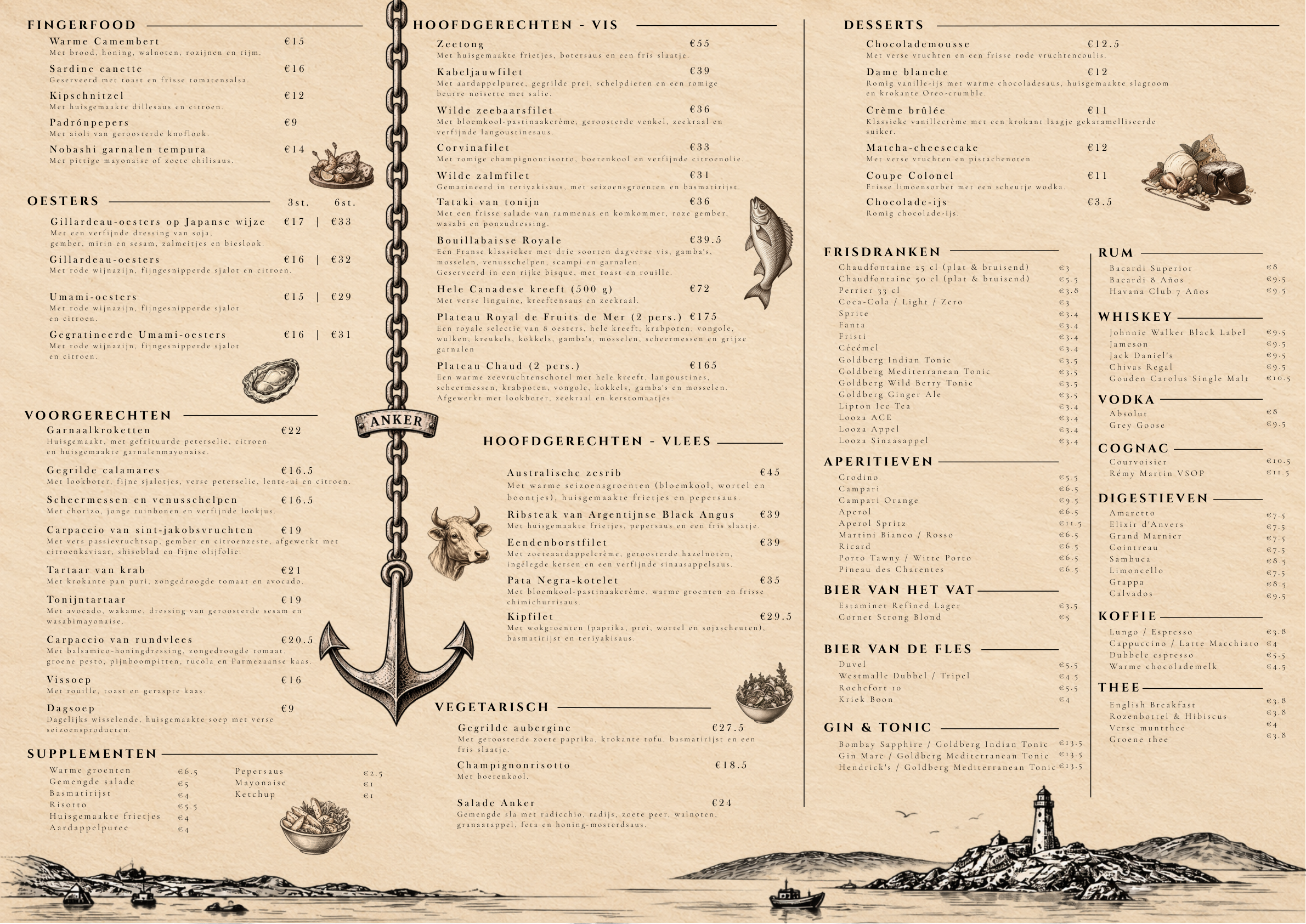 Menukaart van restaurant Anker